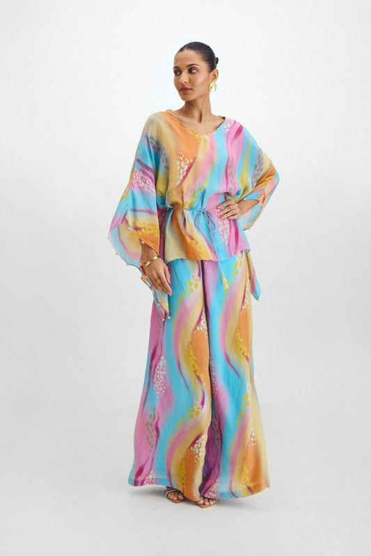 Kaftan Top + Flared Pant Co-ord Set In Gigi