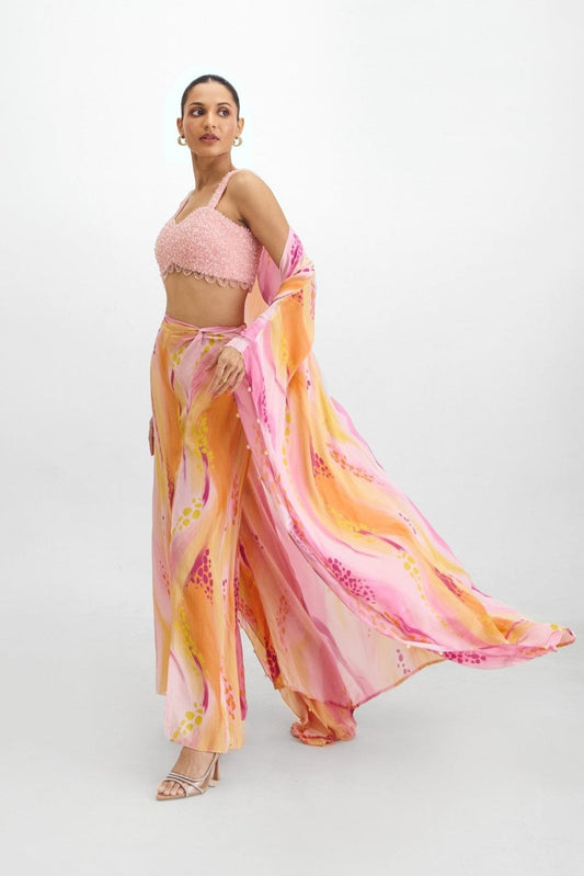 Beaded Bustier + Drape Skirt + Kaftan Cape Set In Mika