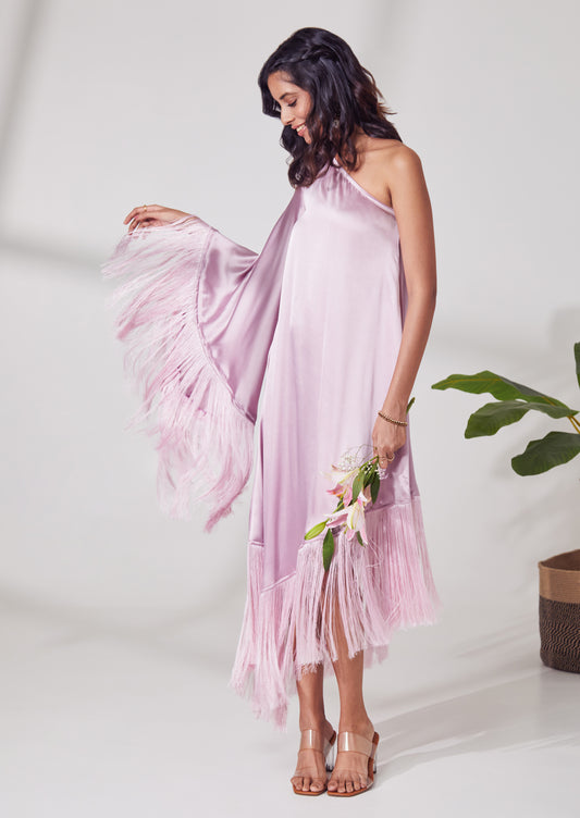 One shoulder fringe dress - Lilac